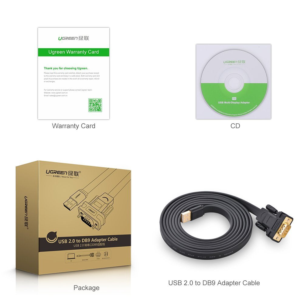 UGREEN USB 2.0 to DB9 RS-232 Adapter Flat Cable 2m - 20218