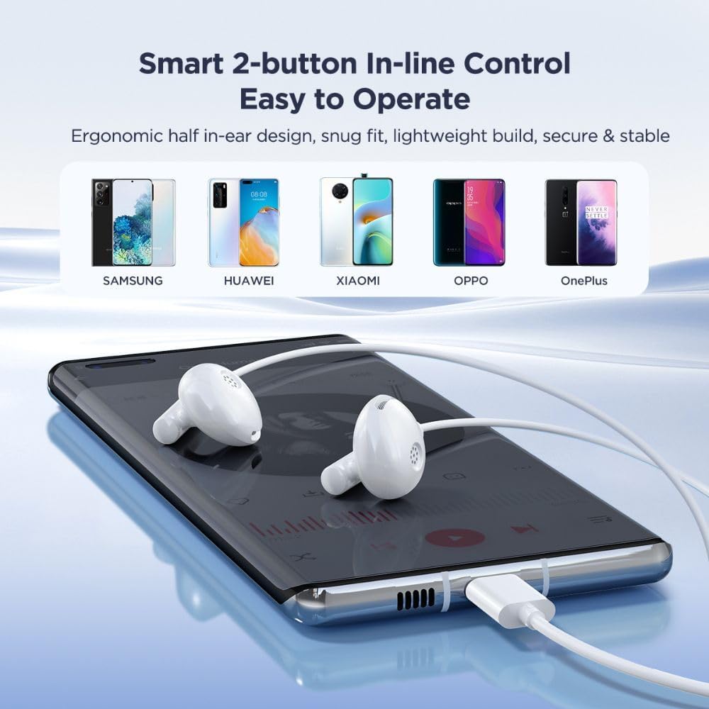 Joyroom Type-C Series Half In-Ear Wired Earphones - White /JR-EC05
