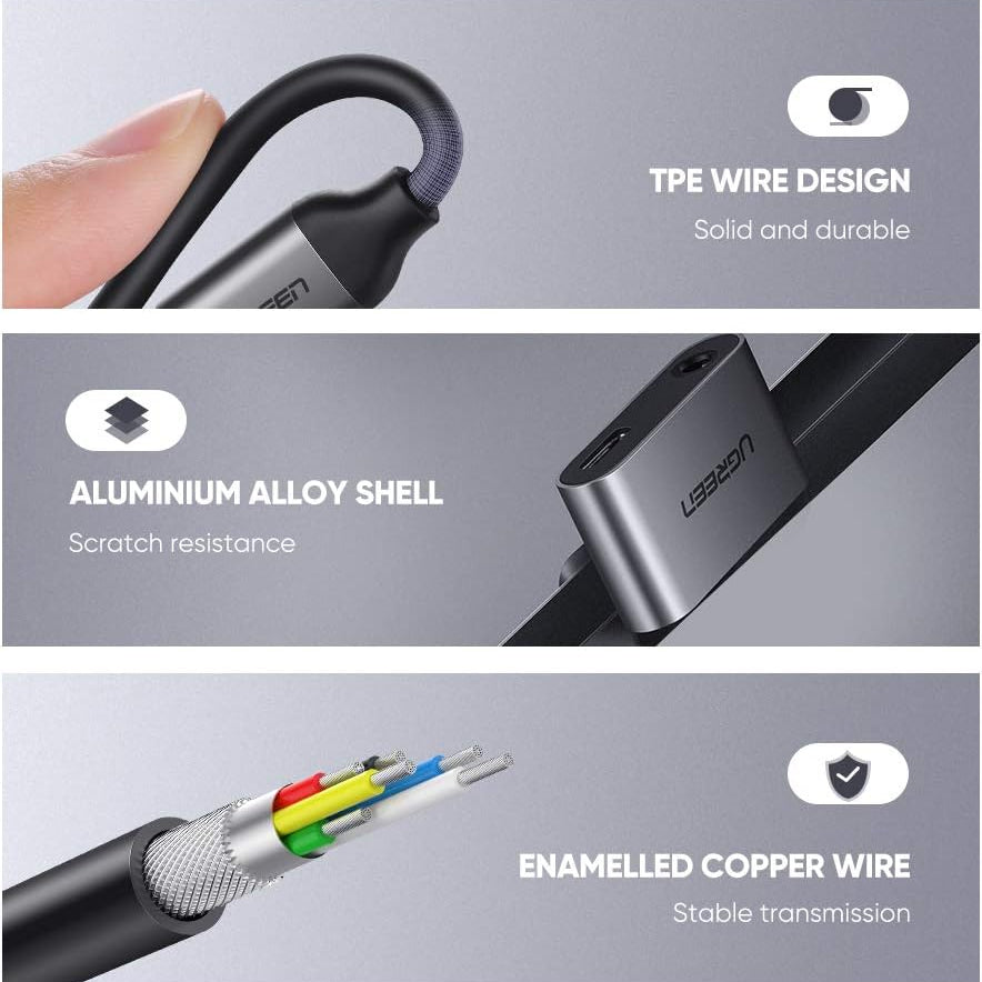 UGREEN Type C Male To 3.5mm Audio+ Type C Female Adapter | 50596