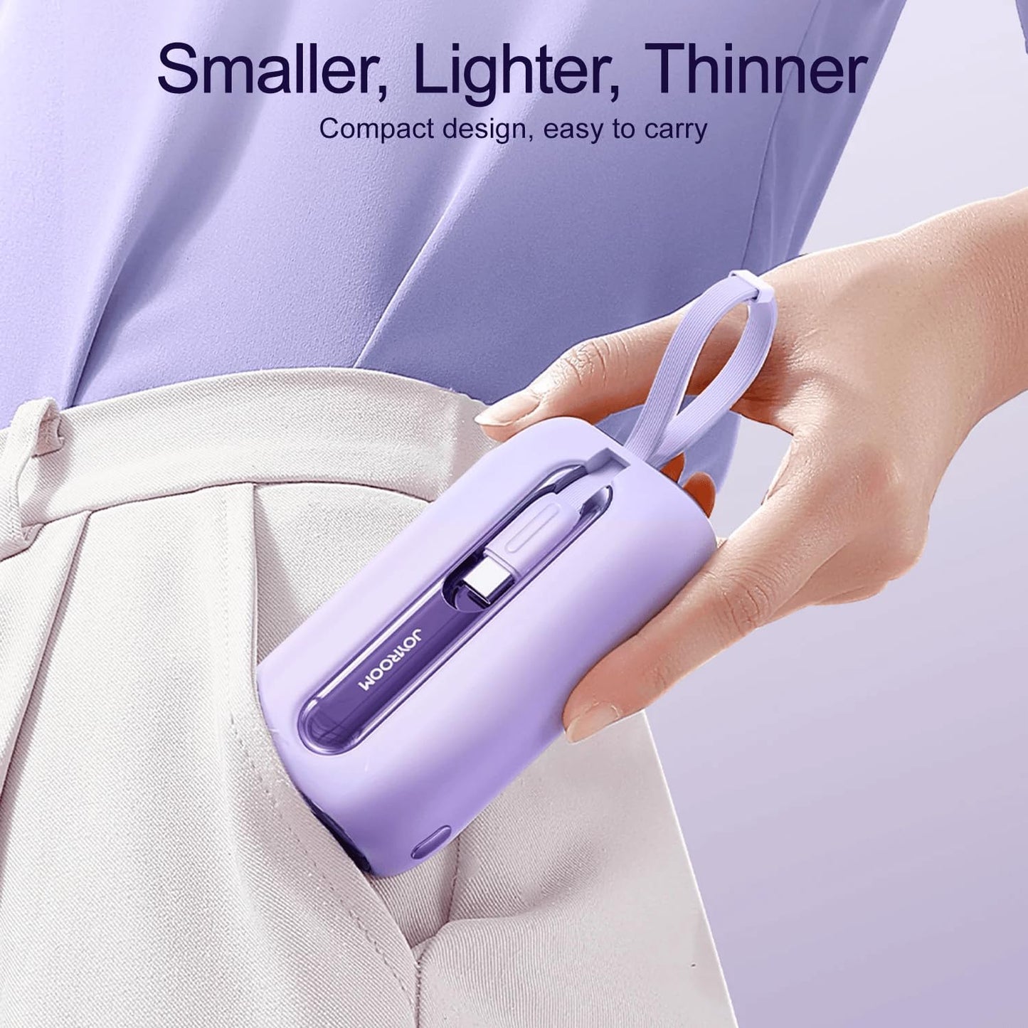 JOYROOM Mini Power Bank 22.5W 10000mAh with Dual Cables (Purple) / JR-L0120