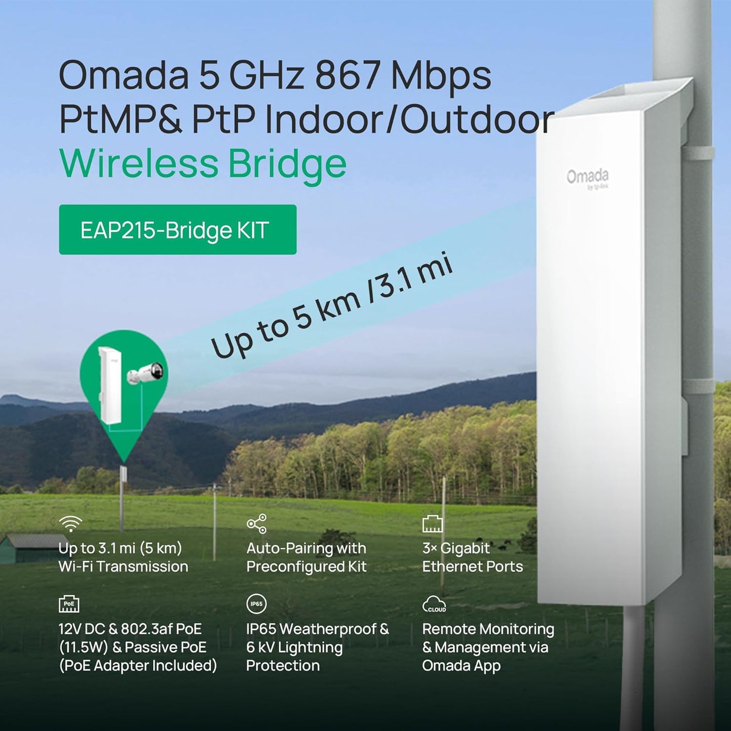 TP-Link Omada EAP215 Point to Point Wireless Bridge Kit Outdoor