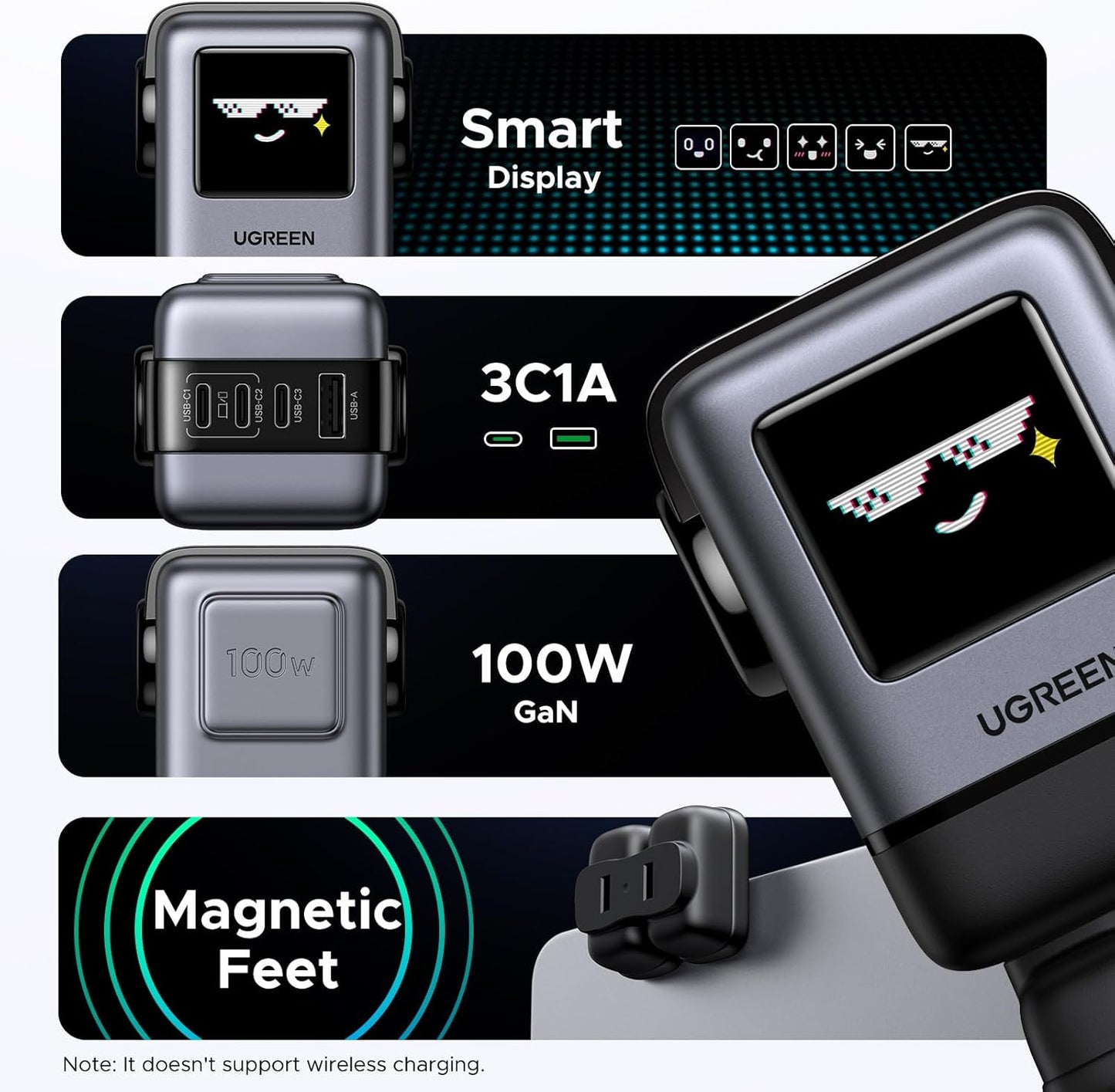 شاحن UGREEN Uno السريع ذو 4 منافذ GaN بقوة 100 واط، إصدار الاتحاد الأوروبي| 45515B (EU)