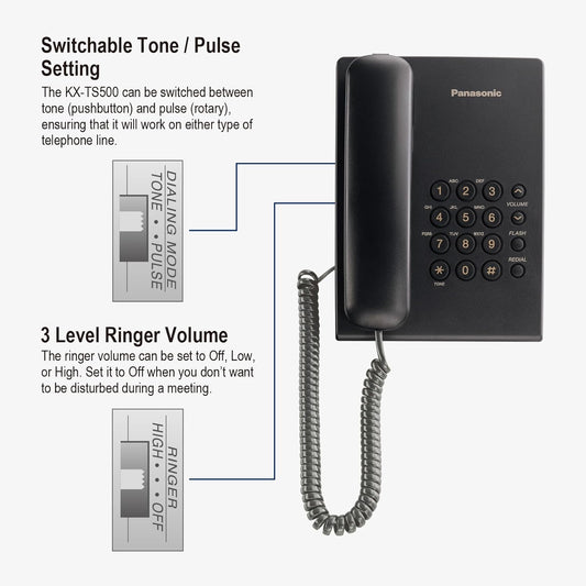 Panasonic KX-TS500FX Integrated Corded Telephone, Black