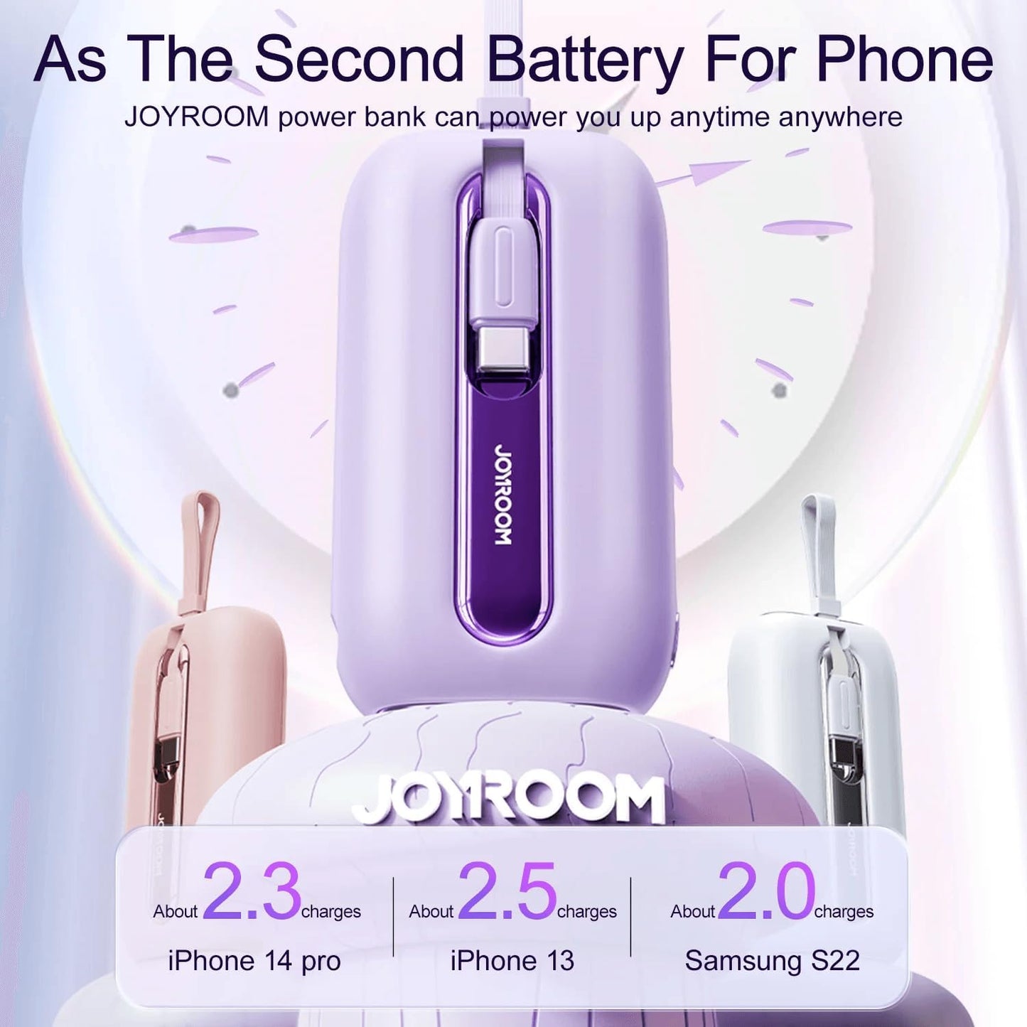 JOYROOM Mini Power Bank 22.5W 10000mAh with Dual Cables (Purple) / JR-L0120