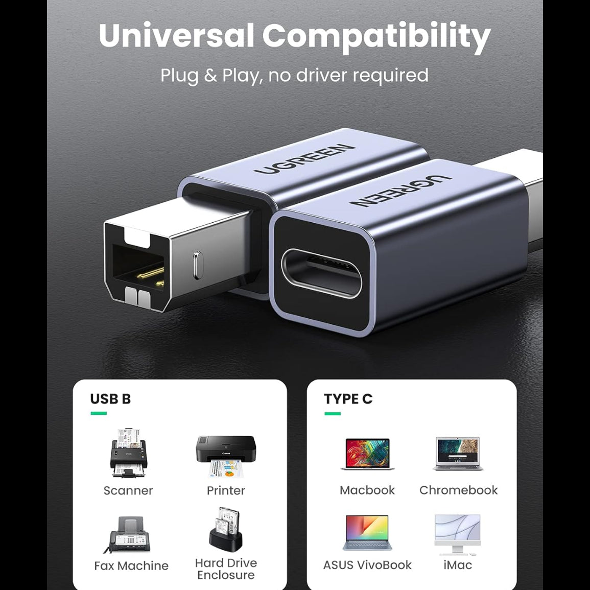 تحويل مدخل طابعة من يوجرين |UGREEN USB-C to Printer Adapter USB B/M|20120