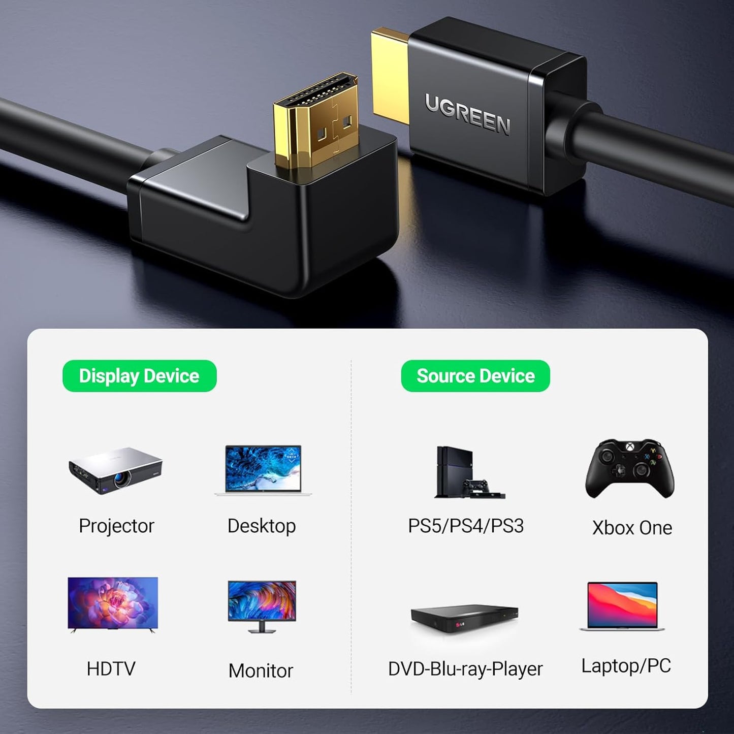 UGREEN HDMI Cable Right Angle 4K HDMI Cord High Speed, 4K@60Hz / HD103
