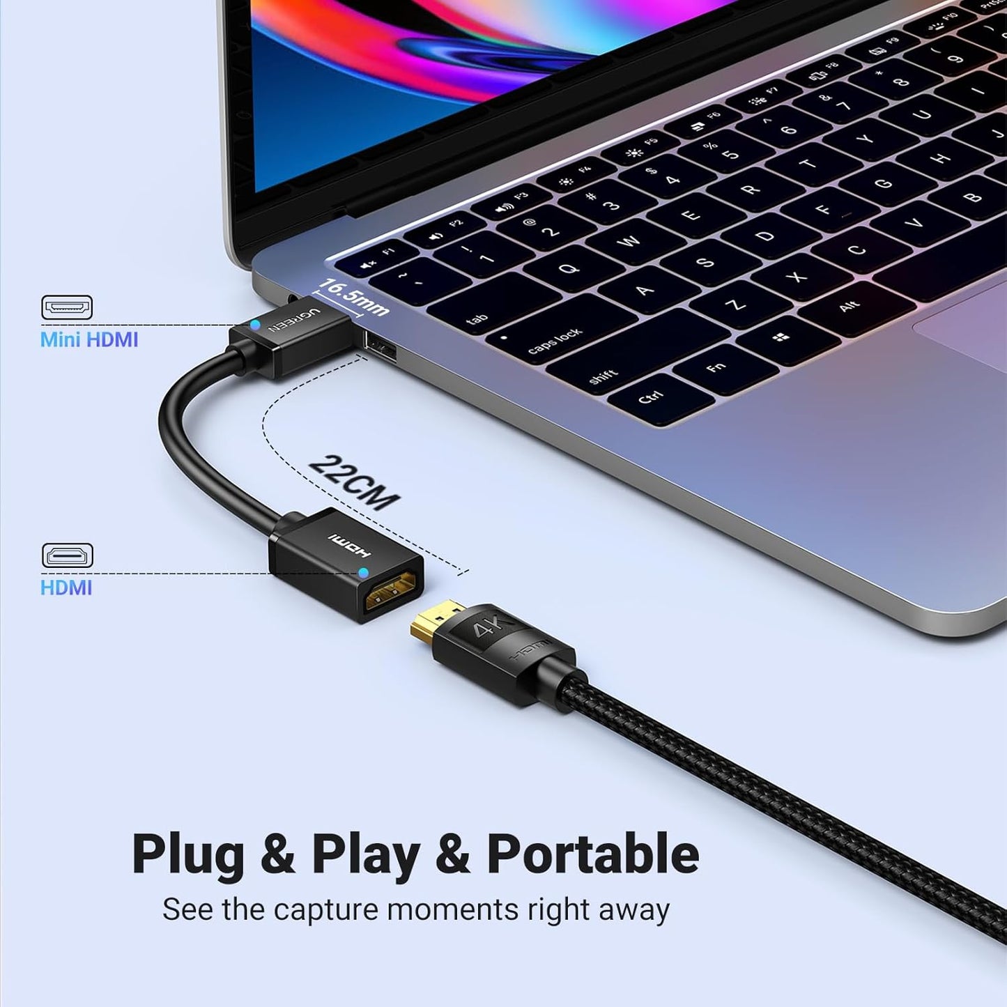 UGREEN Mini HDMI Male to HDMI Female Adapter Cable 22cm (Black) / 20137