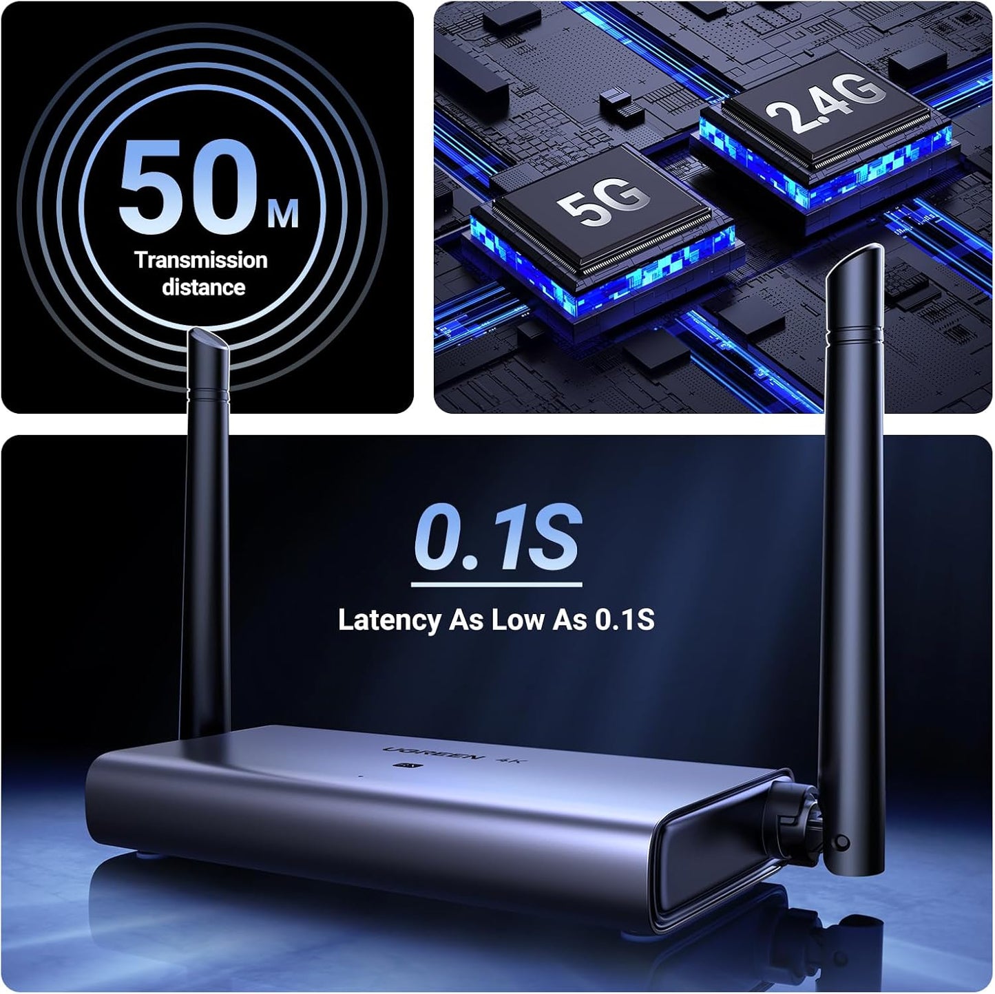 UGREEN 4K@30Hz Wireless HDMI Extender TX and RX 50 Meter Range / 90909A