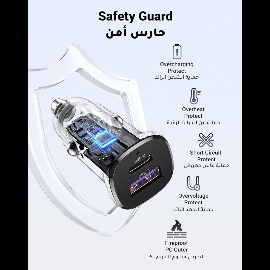 UGREEN Car Charger USB-C USB-A 30W - Black / 25845