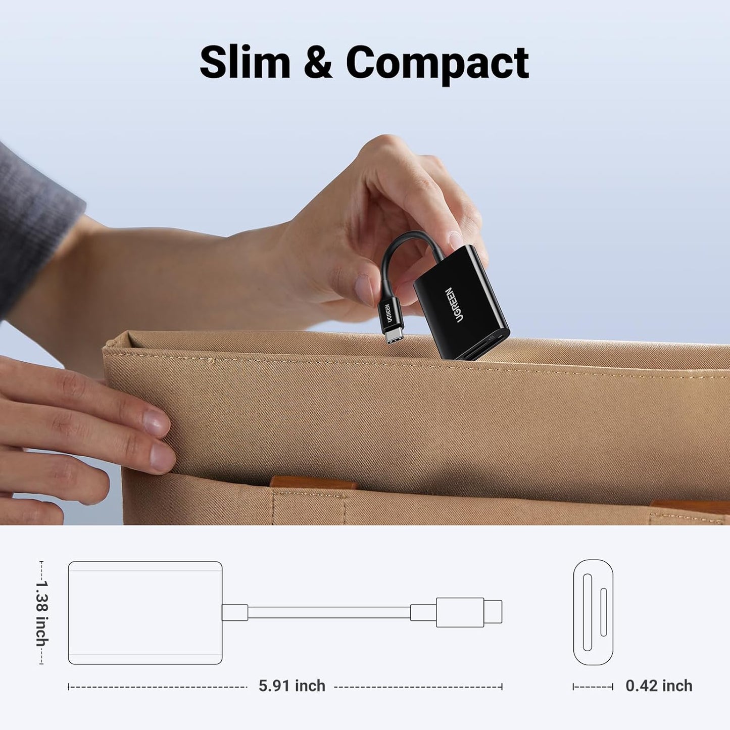 قارئ بطاقات يوجرين 2 في 1 بمنفذ USB-C / CM265