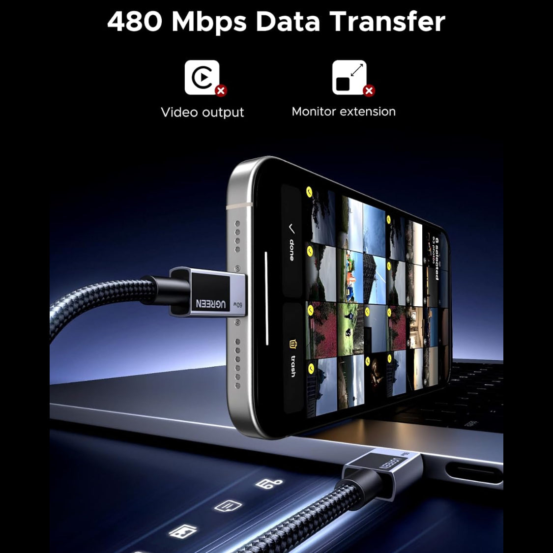 UGREEN USB-C to USB-C 60W Fast Charging Braided Cable 3A Max (Space Gray) /L524