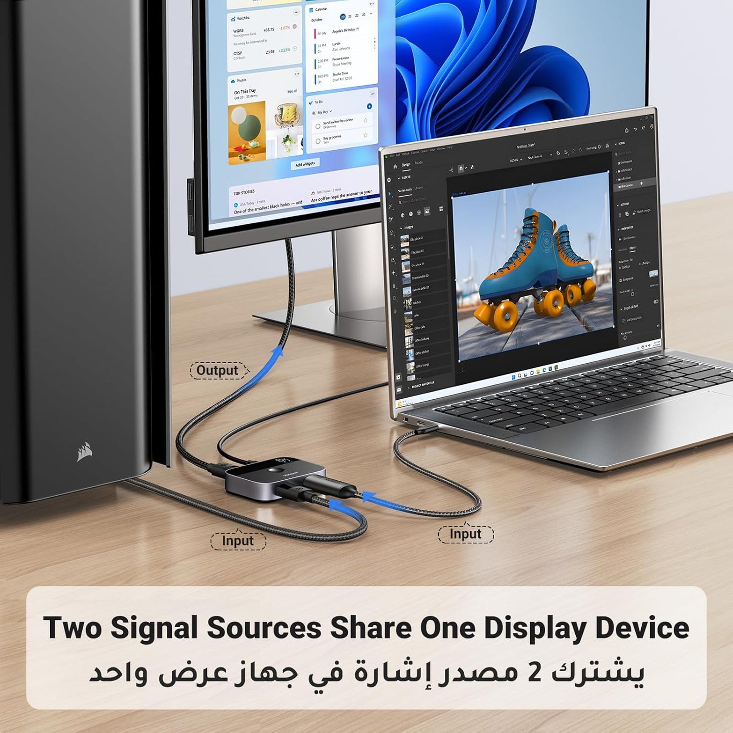 UGREEN 8K 30Hz HDMI DisplayPort 2 in 1 Bi-Directional Switch / 15708