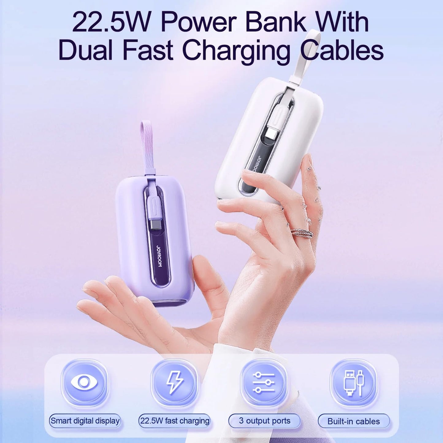 JOYROOM Mini Power Bank 22.5W 10000mAh with Dual Cables (Purple) / JR-L0120