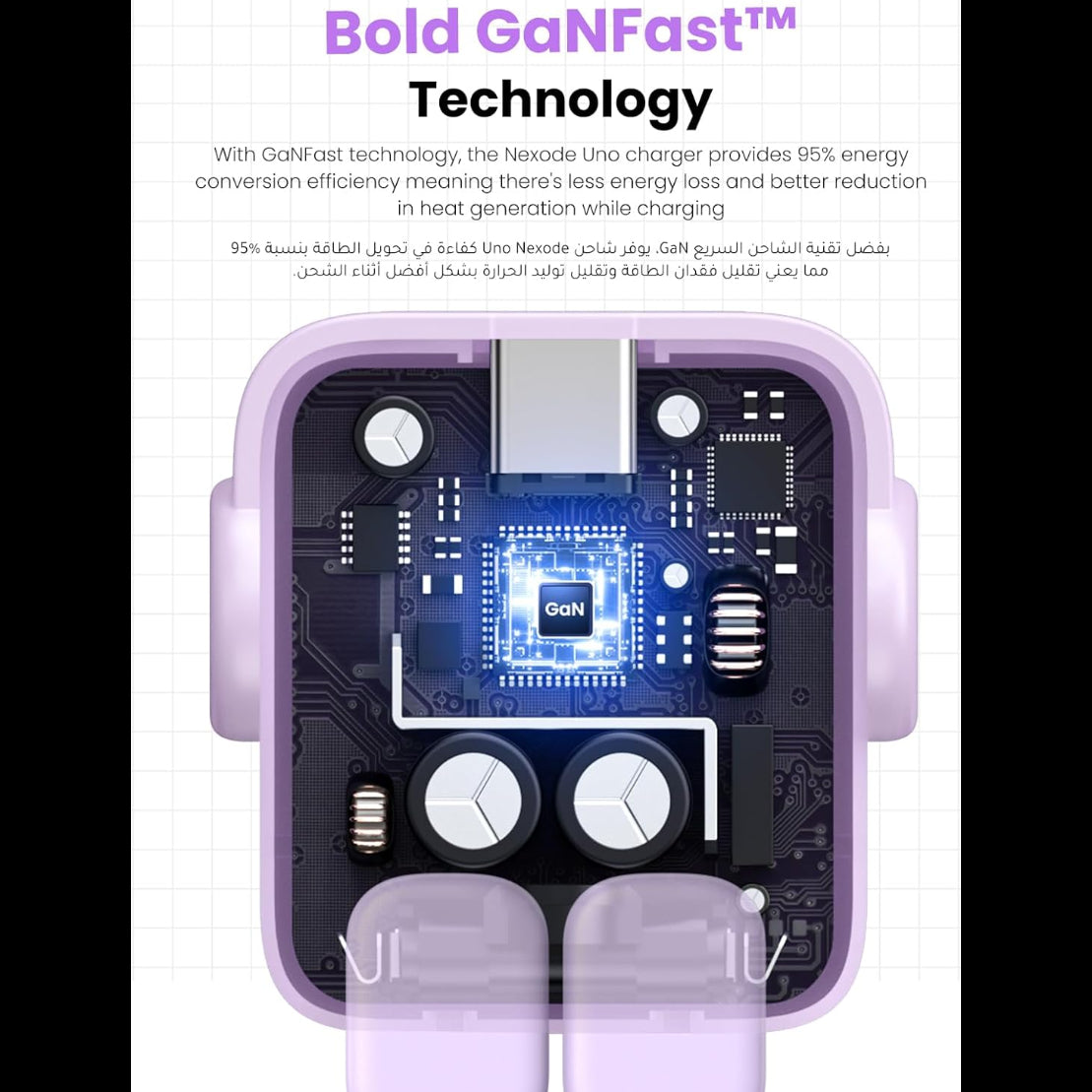 شاحن سريع بقوة 65 واط  بثلاثة منافذ لون بنفسجي |Robot.Uno.Purple.CD361.35291(EU)