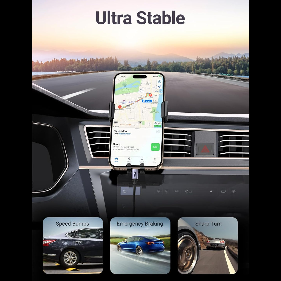UGREEN Car Phone Holder Air Vent, Gravity Phone Mount Cradle Reliable Stable Hands-Free/40907