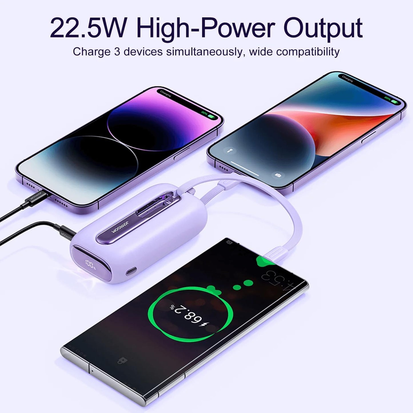 JOYROOM Mini Power Bank 22.5W 10000mAh with Dual Cables (Purple) / JR-L0120