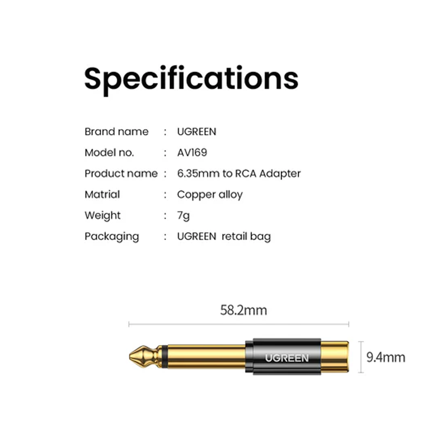 UGREEN 6.35mm Male to RCA Female Adapter / 80731