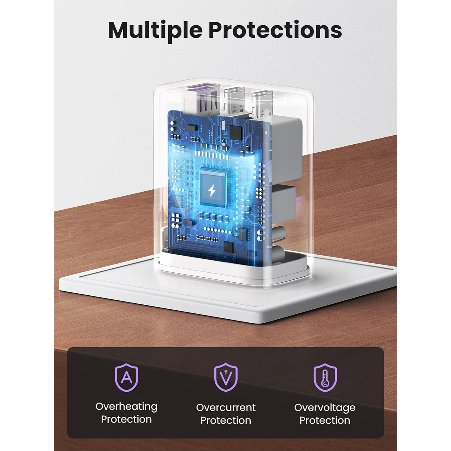 شاحن يوجرين بقوة 65 وات ، 3 منافذ، شاحن حائط سريع قابل للطي / 90496