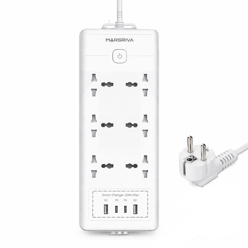 شريط طاقة Linkcomm بستة منافذ مزود بمنافذ USB (خيارات متعددة)