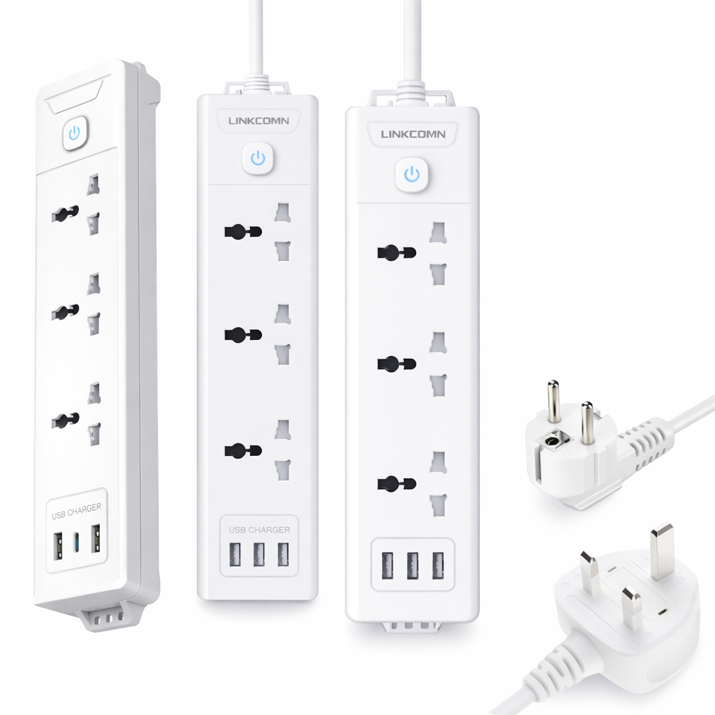 وصلة كهرباء لينكوم  3 مداخل ( خيارات متعددة بالطول وشكل الفيش و مداخل الشحن)