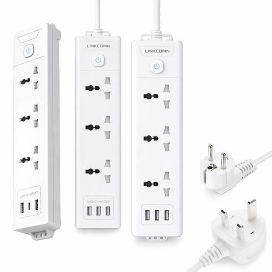 وصلة كهرباء لينكوم  3 مداخل ( خيارات متعددة بالطول وشكل الفيش و مداخل الشحن)