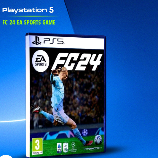 FIFA 24 game disk for PS5, featuring a player in mid-jump on the cover.