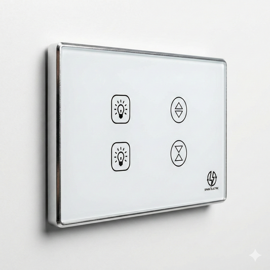 مفتاح تويا الذكي الفاخر | إضاءة لمصباحين وستارة واحدة | إطار من الألومنيوم | سبارك إلكتريك