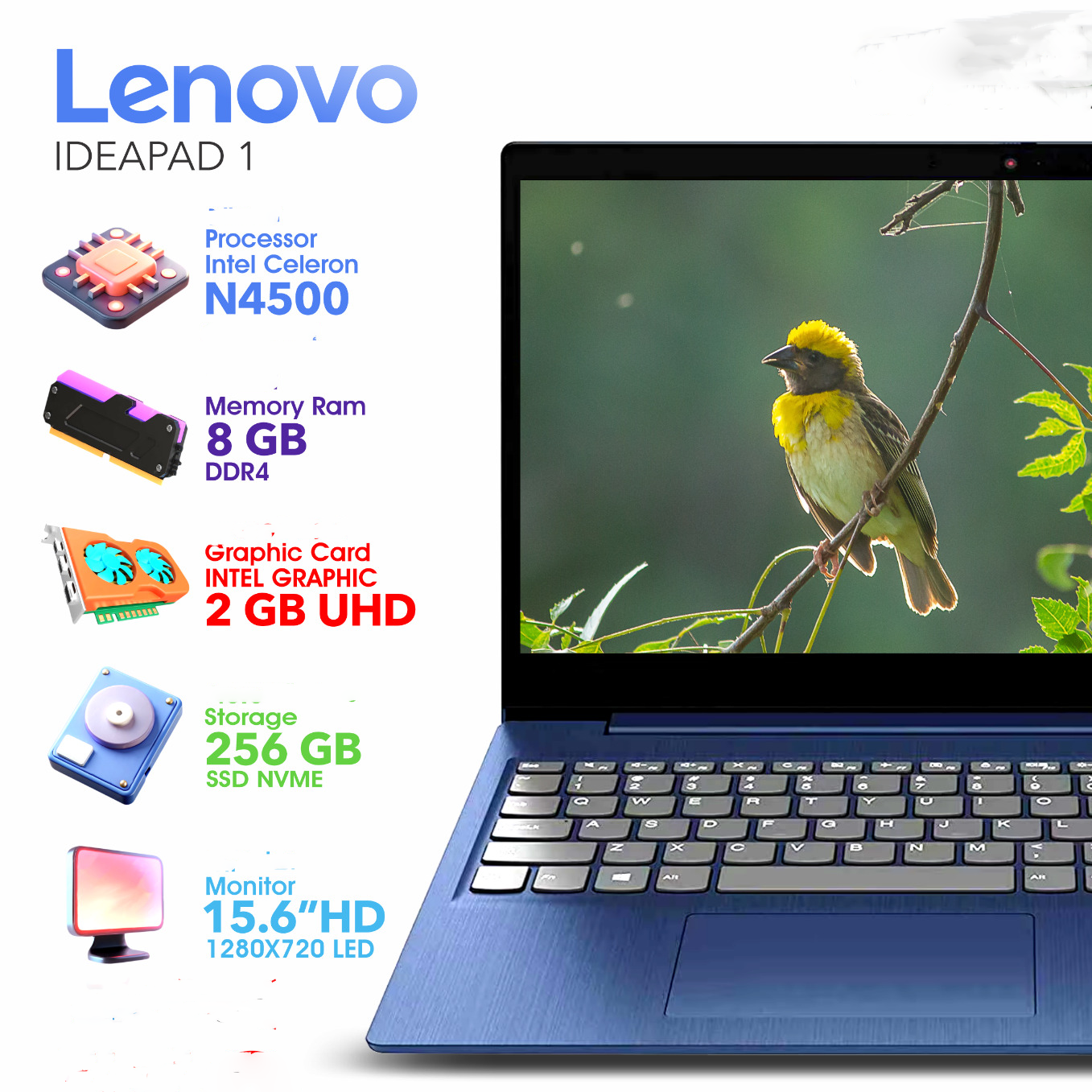 Lenovo IDEAPAD | Intel Celeron | 8GB RAM | 256GB NVMe SSD