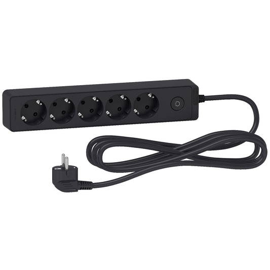 وصلة كهرباء شنايدر 5 منافذ | أبيض/أسود | 3 أمتار | قابس أوروبي