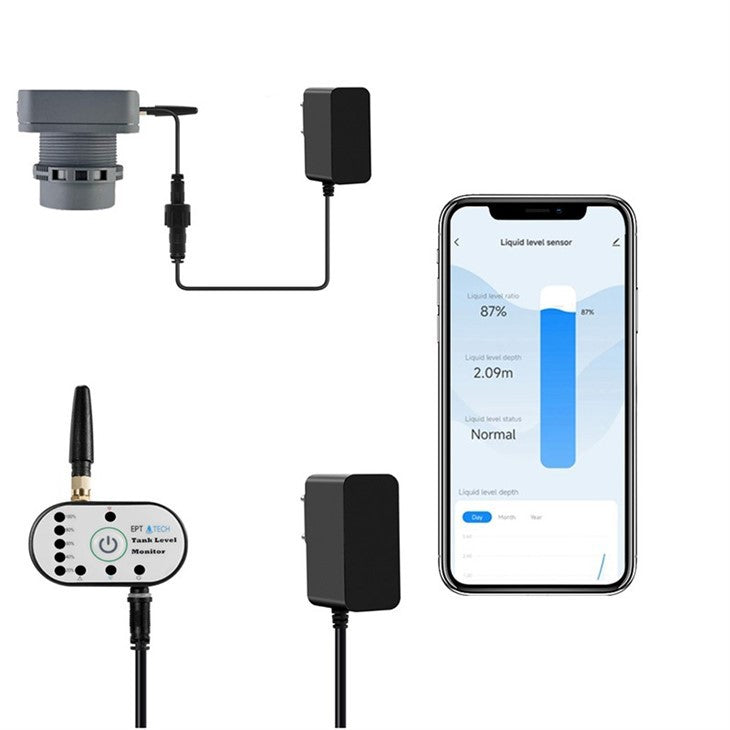 جهاز قياس مستوى الخزان | شاشة منزلية وايفاي و حساس لاسلكي ستانلس | يدعم عمق 10 متر | EPTech.WiFi.RF.10M