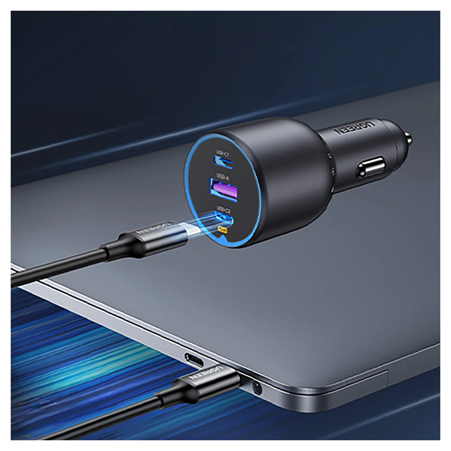 UGREEN 130W Dual Type-C & 1x USB Ports Metal Car Charger / - 35025