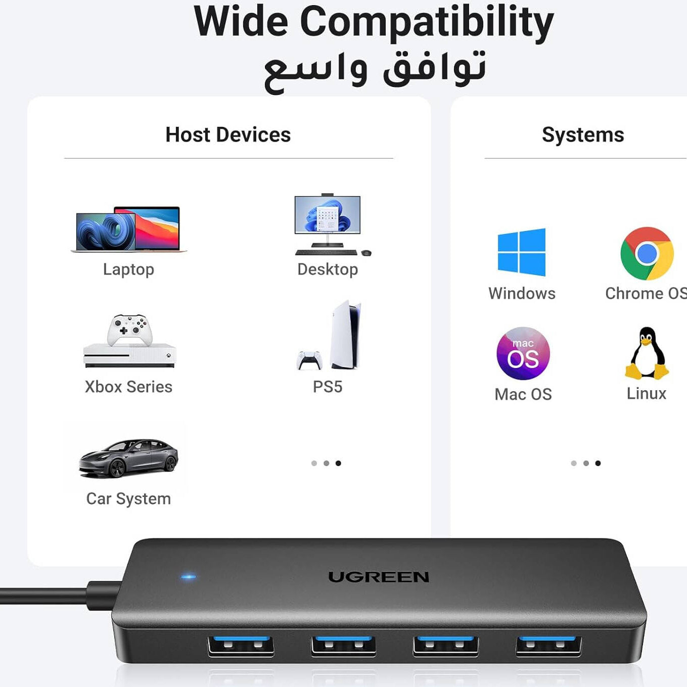 UGREEN USB 3.0 Hub 4 Ports USB A Splitter Ultra-Slim USB Expander / 25851
