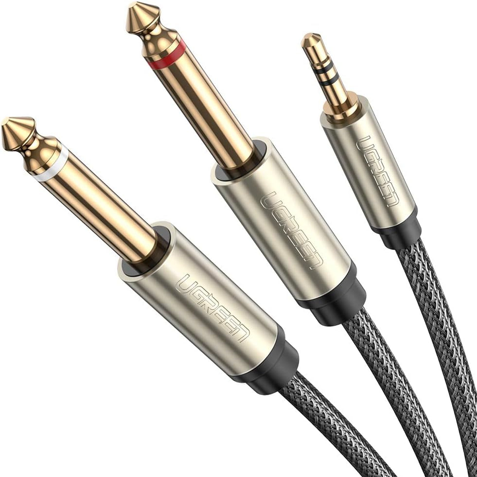 كابل صوت Ugreen بمقبس صغير 3.5 مم - 2 × مقبس 6.35 مم 2 متر رمادي / AV126 