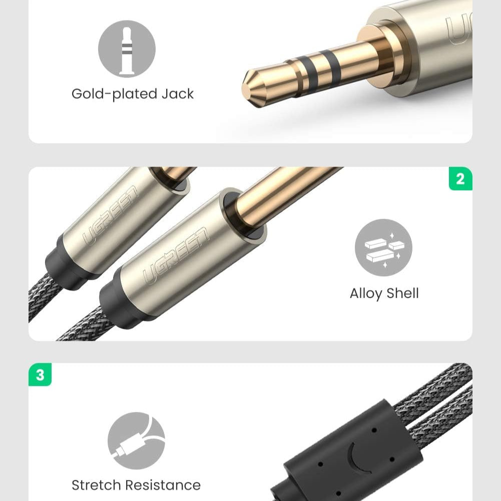 كابل صوت Ugreen بمقبس صغير 3.5 مم - 2 × مقبس 6.35 مم 2 متر رمادي / AV126 