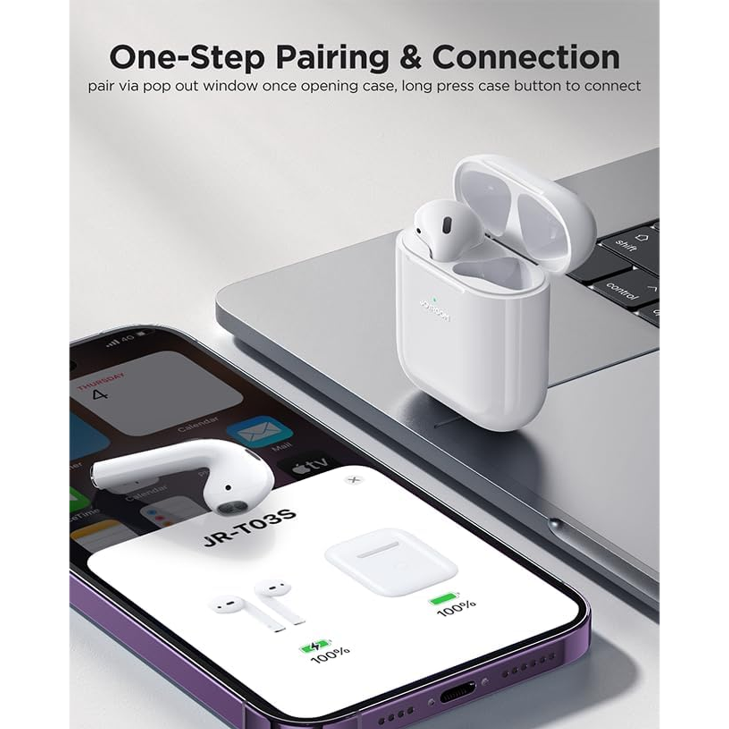 سماعة أذن بلوتوث لاسلكية|لون أبيض| JOYROOM JR-T03S Air TWS 