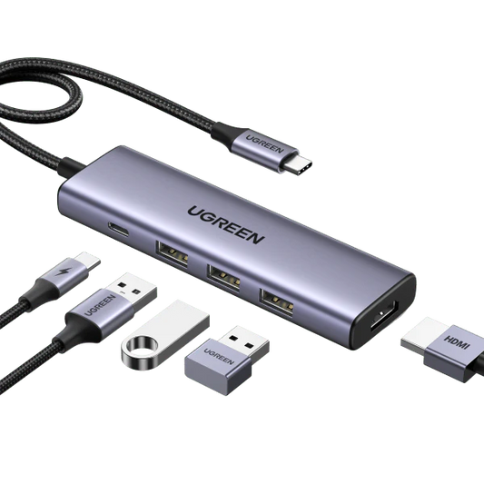 محول من  USB-C إلى "اتش دي ام اي" + 3 منافذ USB-3.0 حتى 5 جيجابت في الثانية + مدخل طاقة "بي دي" متعدد الوظائف من يوجرين / 15596