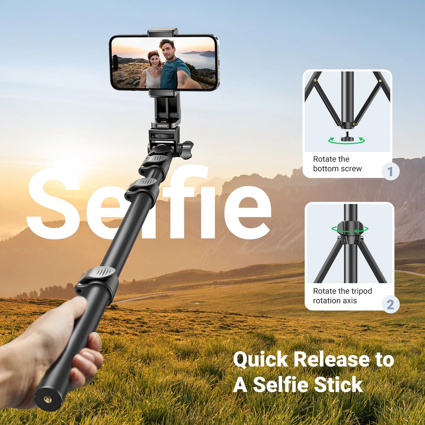 UGREEN Tripod Stand 1.7m With Bluetooth Remote For selfie Livestream and Others / 15609