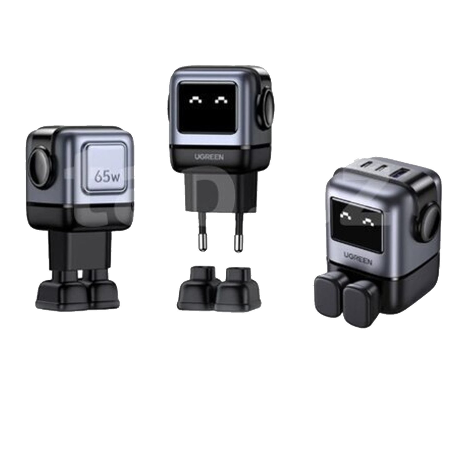 شاحن يوجرين على شكل روبوت 3 منافذ شاحن سريع بقوة 65 واط | 25685B(EU)
